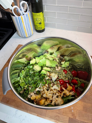 cauli & white bean salad with crispy salmon bites